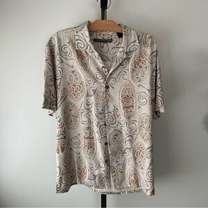 Axis 100% Silk Printed Casual Button Down Short Sleeve Shirt Mens Size Medium